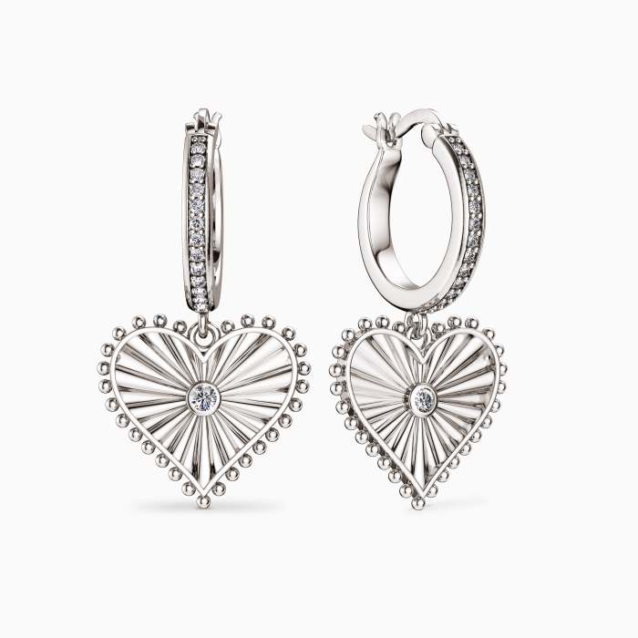 Beaded Heart with Radiating Sunbeam Love Hoop Earrings