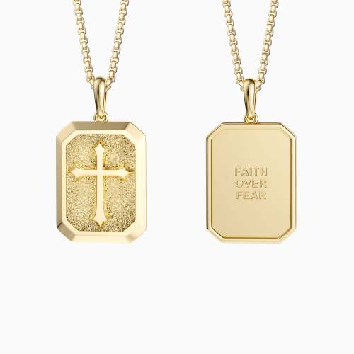 Faith Over Fear Cross Medallion Pendant Engraved Necklace