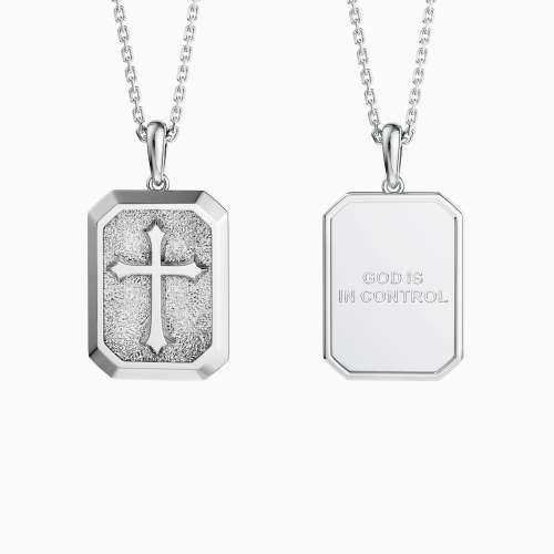 God Is In Control Cross Medallion Pendant Engraved Necklace