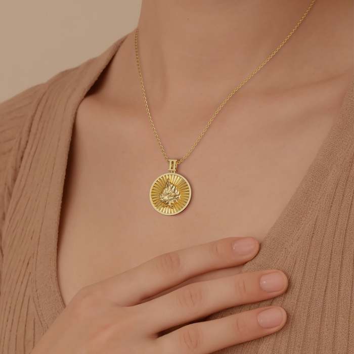 Promised Land Molten Fire Burning Bush Coin Medallion Necklace