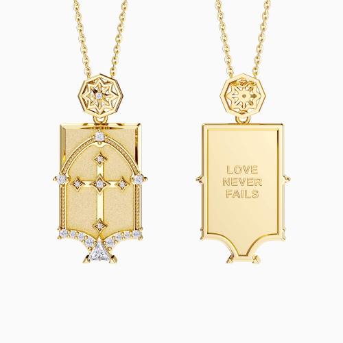 Love Never Fails Cross Dome Pendant Engraved Necklace