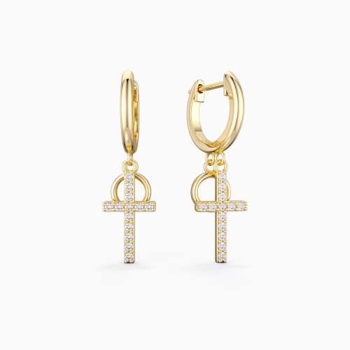 Gold Layered Circle Cross Earrings