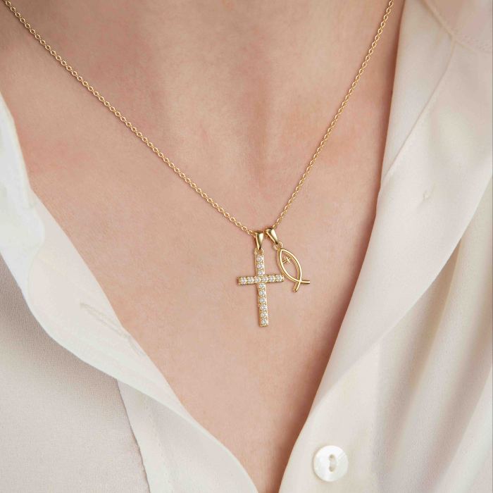 We Will be With You Cross Ichthys Necklace