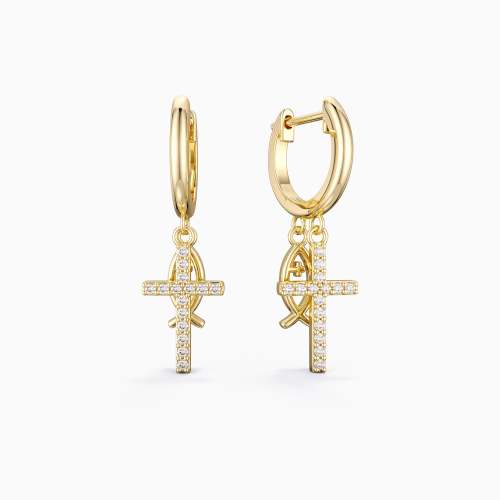 Sterling Silver Ichthys Cross Earrings