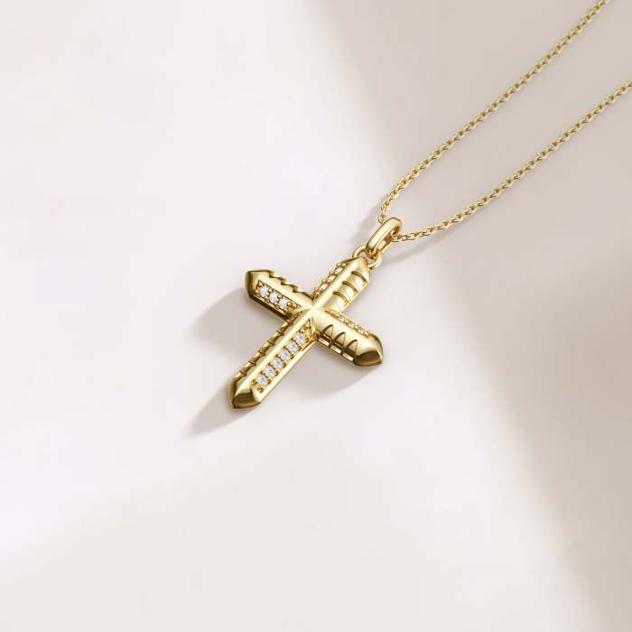 Eternal Faith Cross Trinity Triangle Engraved Pendant Necklace
