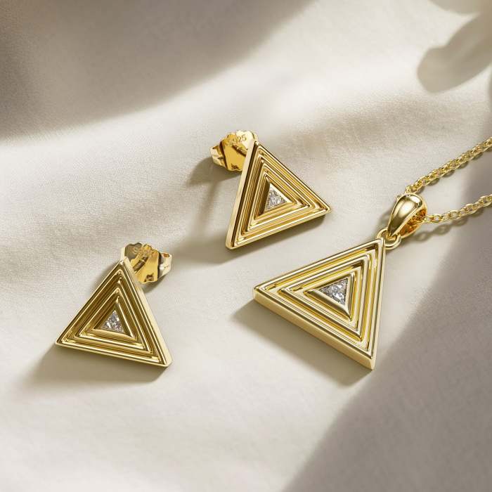 Geometric Triangle Tribe Trillion Cut Pendant Necklace