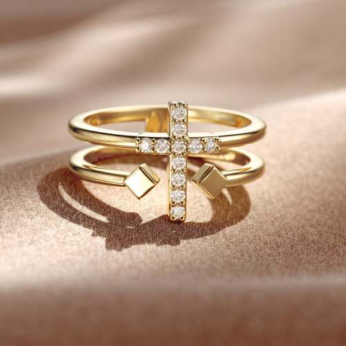 Double Zircon Cross Ring - Gold Vermeil