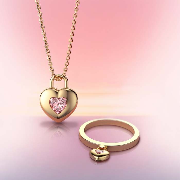 Pink Heart Dangle Love Lock Ring