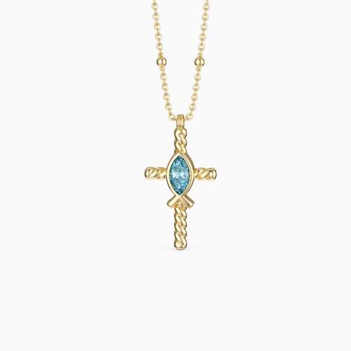 Jesus Fish And Cross Solitaire Necklace