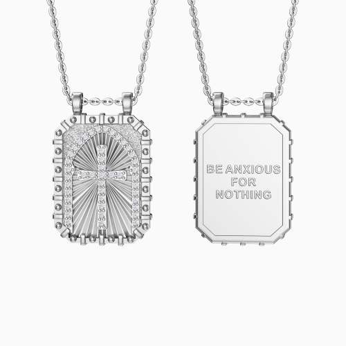Be Anxious For Nothing Cross Medallion Pendant Engraved Necklace
