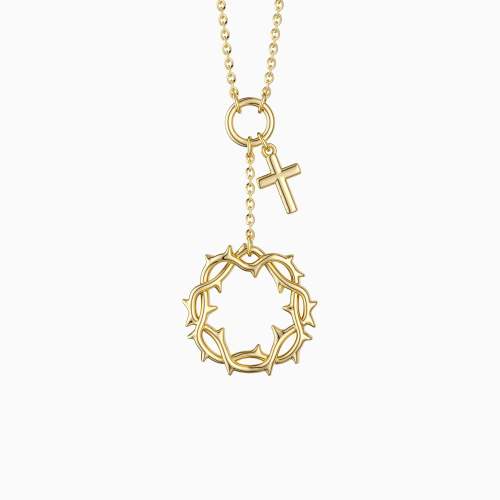 Gold Crown of Thorns Cross Necklace