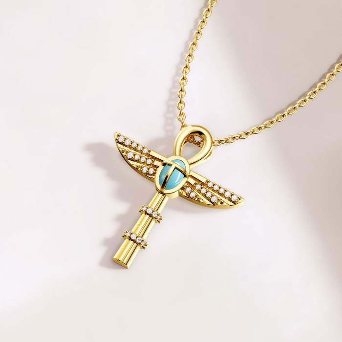 Eternal Guardian Ankh Scarab Turquoise Egyptian Scepter Protection Amulet Pendant Necklace