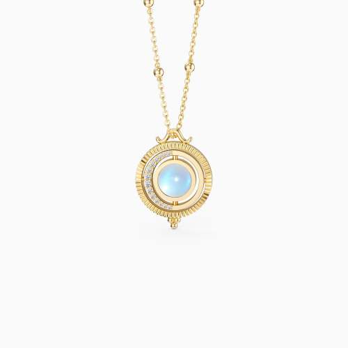 Crescent Moon with Moonstone Spinning Amulet Necklace