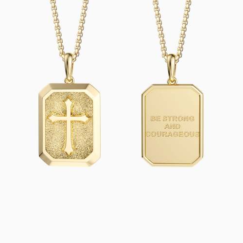 Be Strong And Courageous Cross Engraved Necklace