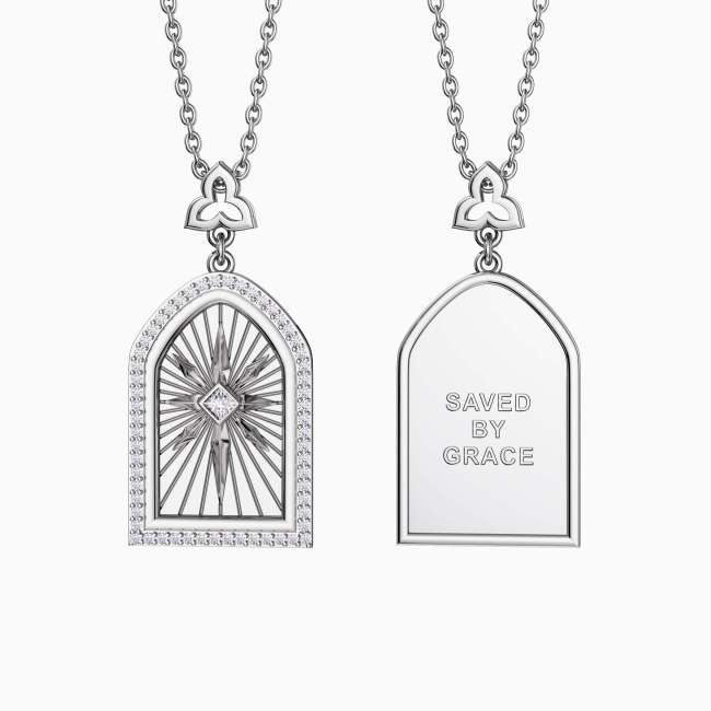 Saved By Grace Cross Medallion Pendant Engraved Necklace