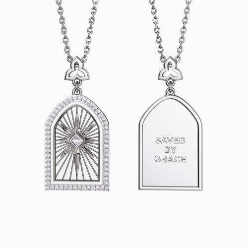 Saved By Grace Cross Medallion Pendant Engraved Necklace