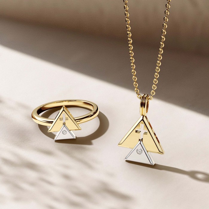 Divine Cross Charm Trinity Triangle Ring