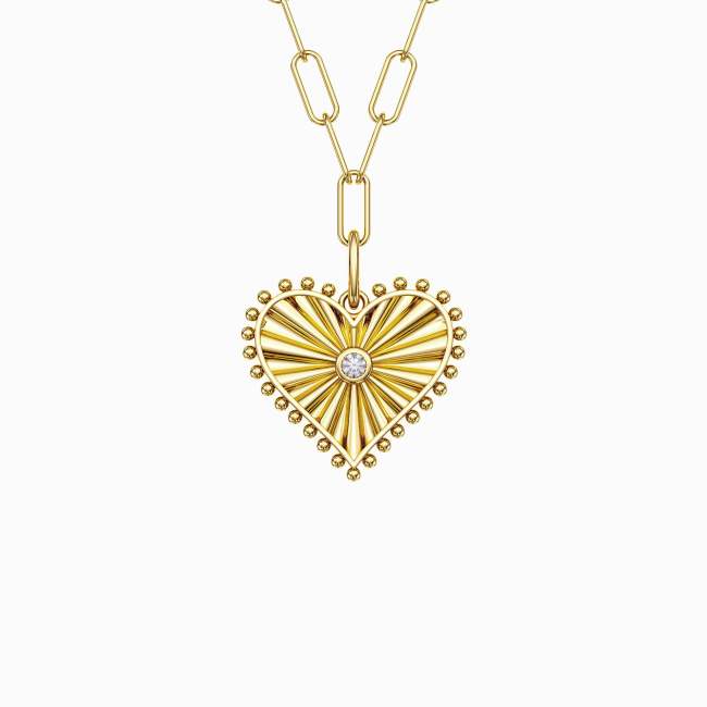 Beaded Heart with Radiating Sunbeam Love Necklace