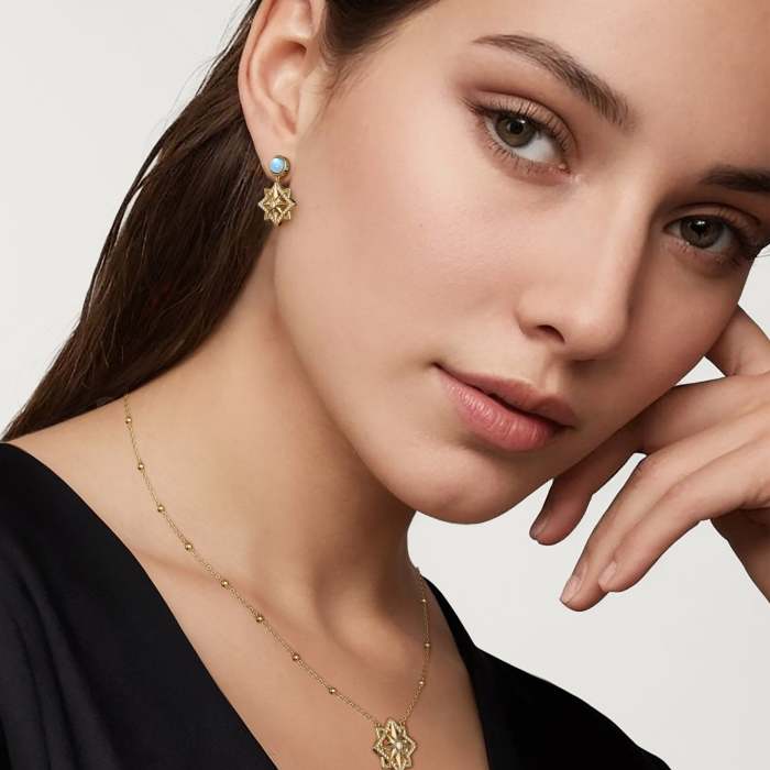 Pave North Star with Moonstone Drop Earrings