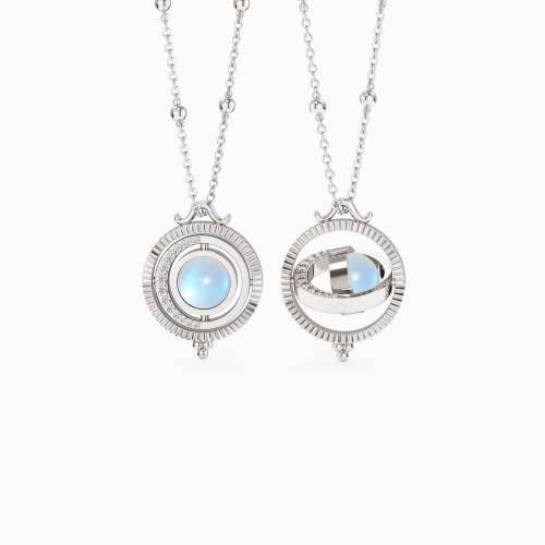 Crescent Moon with Moonstone Spinning Amulet Necklace