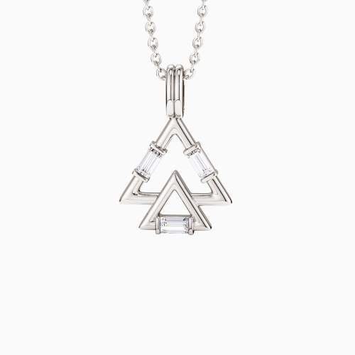 Trinity Triangle Duo Charm Baguette Stone Pendant Necklace