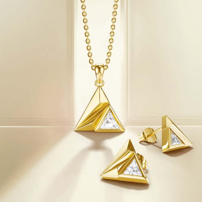 Triangle Pyramid Trillion Cut Pendant Necklace