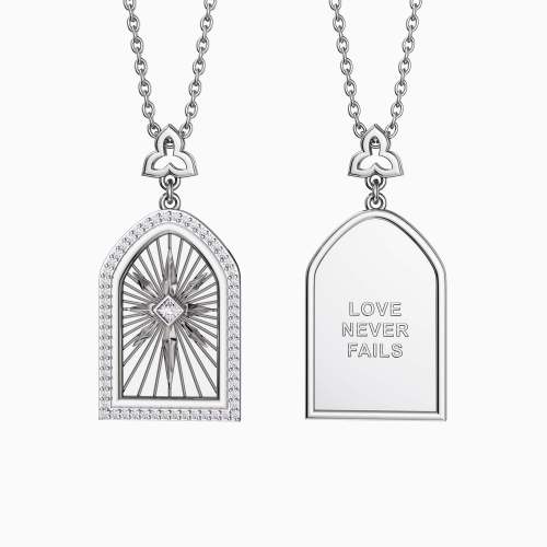 Love Never Fails Cross Medallion Pendant Engraved Necklace