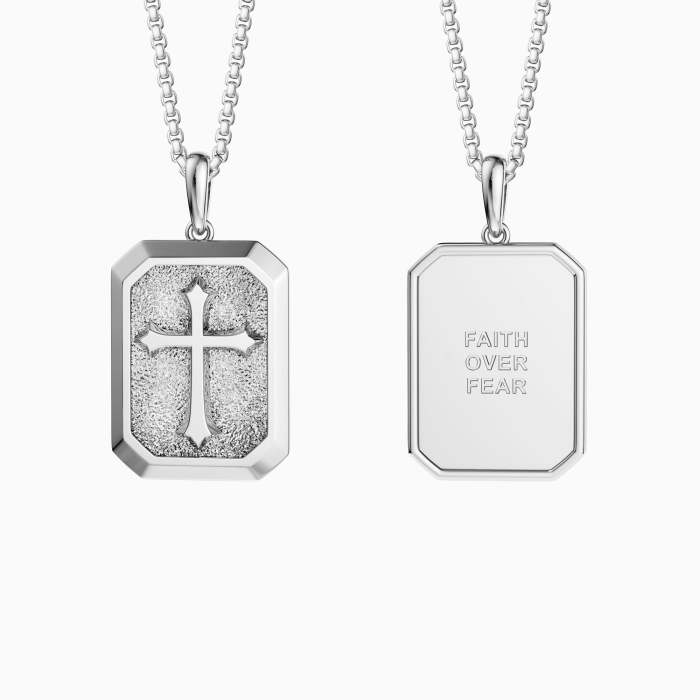Faith Over Fear Cross Medallion Pendant Engraved Necklace