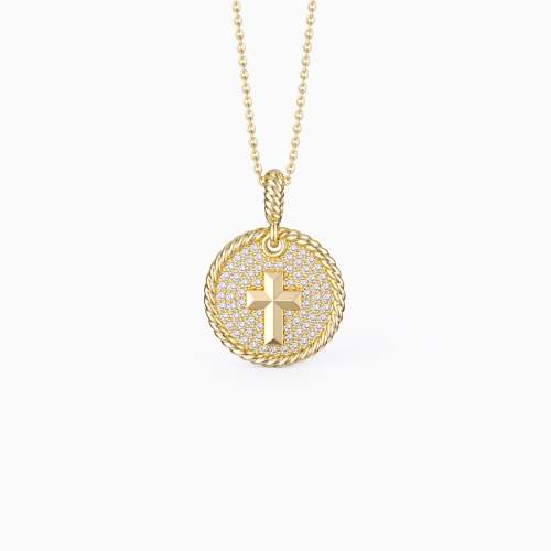 Pavé Coin Cross Necklace