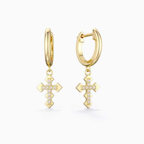 Gold Circle Cross Dangle Earrings