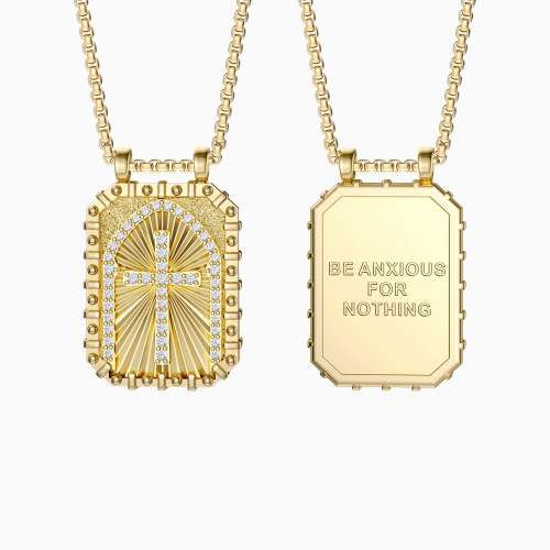 Be Anxious For Nothing Cross Medallion Pendant Engraved Necklace