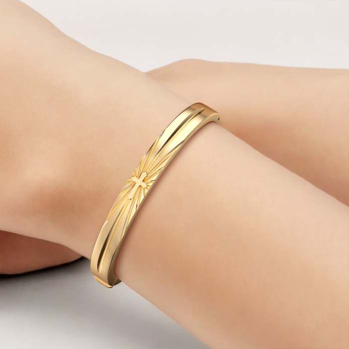 Customized Cross Engraved Bangle - Gold Vermeil