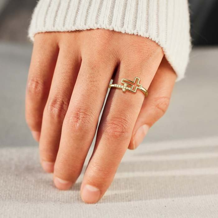 Double Hollow Cross And Infinity Ring - Gold Vermeil