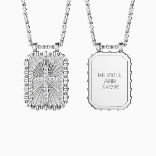 Be Still And Know Cross Pendant Engraved Necklace