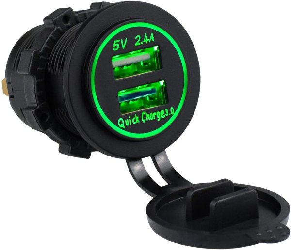 N-BEST  Quick Charge 3.0 & 2.4A Dual USB Charger Socket Power Outlet for Car Marine Boat Rv Truck ATV UTV Camper