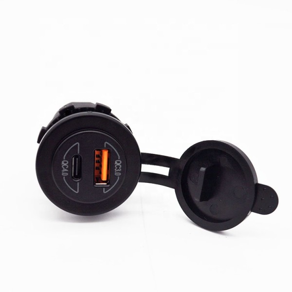 N-BEST Quick Charge QC3.0+PD Type C QC4.0 Car Charger Waterproof Dual USB Fast Charger Socket Power Outlet with LED Marine Boat Motorcycle