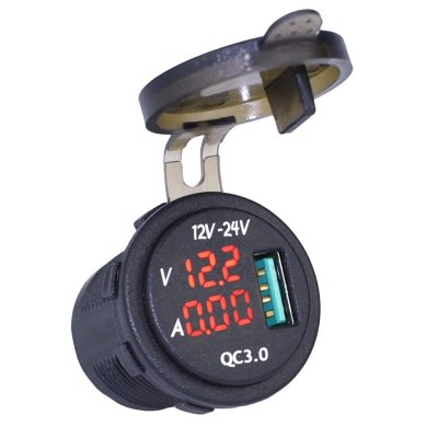 N-BEST Quick Charge 3.0Amp with Blue LED Voltmeter & AMP Indictator Digital Display QC 3.0 USB Charger Socket for Car Boat Motorcycle