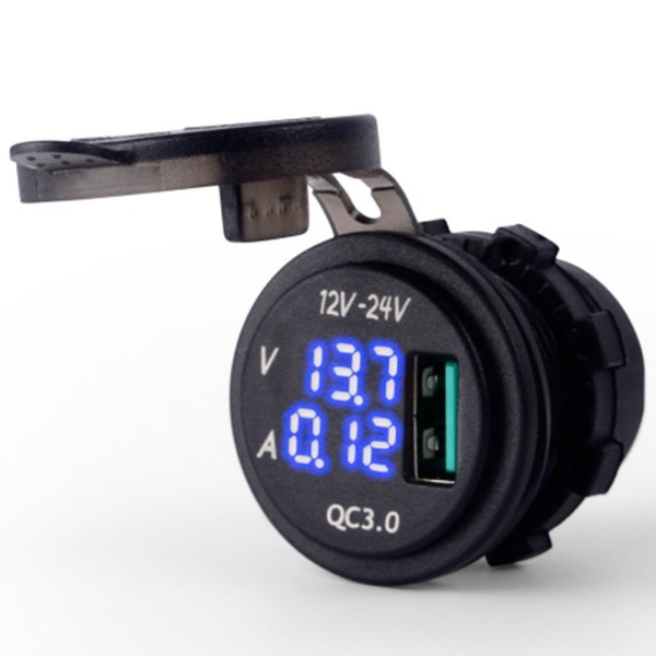 N-BEST Quick Charge 3.0Amp with Blue LED Voltmeter & AMP Indictator Digital Display QC 3.0 USB Charger Socket for Car Boat Motorcycle
