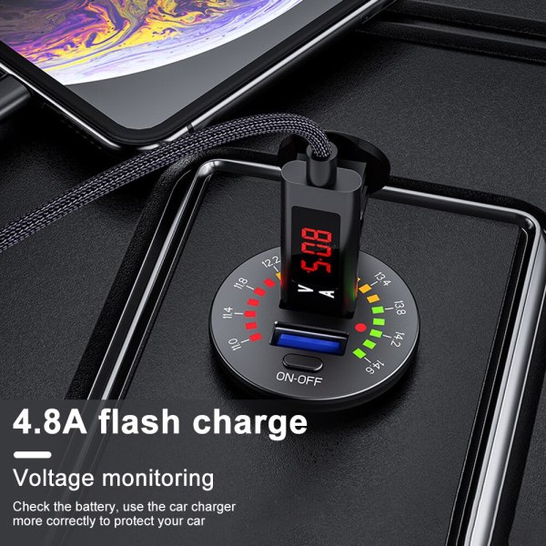 N-BEST QC 3.0 Dual USB Car Charger 12V 24V Waterproof 18W USB Outlet Fast Charge with LED Voltmeter ON OFF Switch Power Cable for car for Car, Marine, Boat, Motorcycle, Truck and More