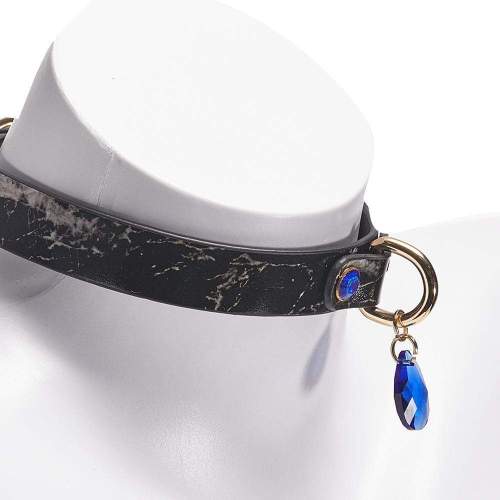 Marble-Pattern Leather Gem Collar