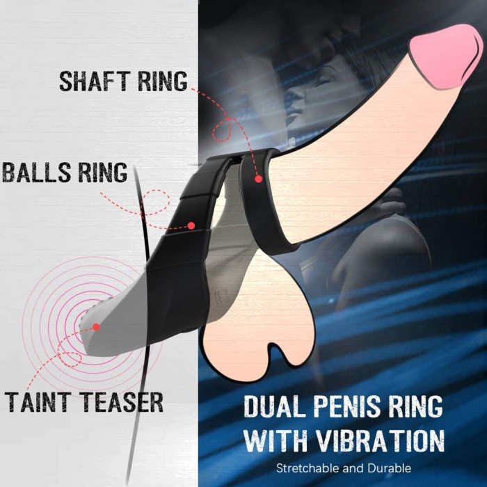 10 Vibration Modes Double Penis Ring Vibrator with Taint Teaser