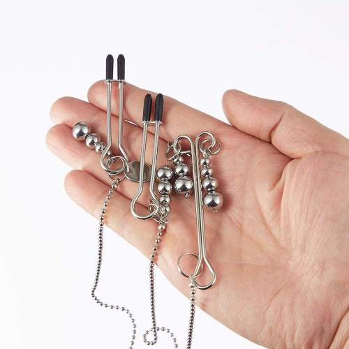Beaded Pendant Chain Nipple to Clit Tweezer Clamp Set