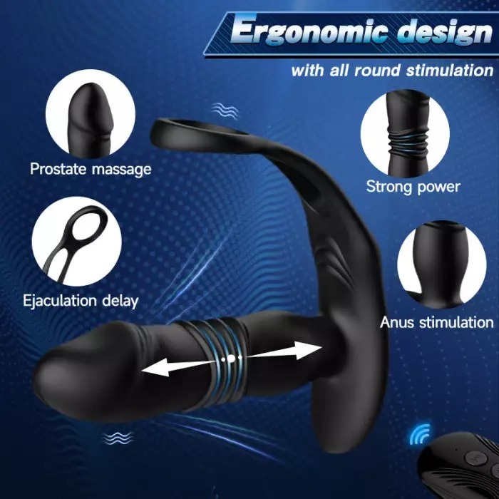 12 Vibrating 3 Thrusting Dual Cock Rings Prostate Massager