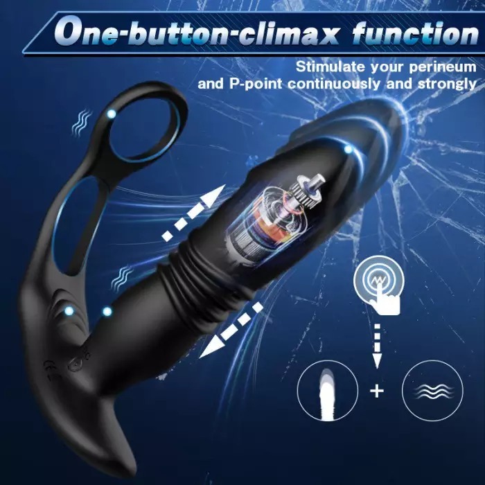 12 Vibrating 3 Thrusting Dual Cock Rings Prostate Massager