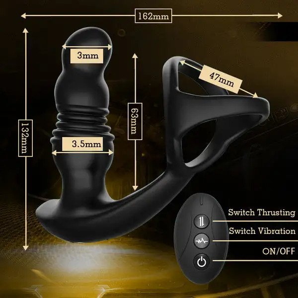 7 Vibrating 3 Thrusting Anal Massager with Cock Ring