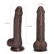 Black Warrior 8.7-Inch Remote Control 5 Thrusting 10 Vibrating Rotating Dildo in Dark Brown