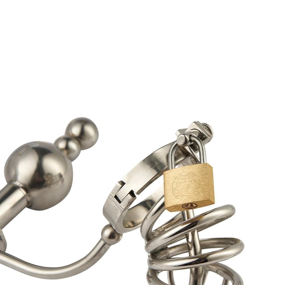 Us 137 50 Stainless Steel Chastity Cock Cage With Urethral Insert And Anal Plug