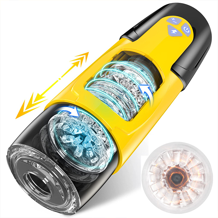 Dark Night Adjustable Telescopic Rotation Masturbator-Yellow