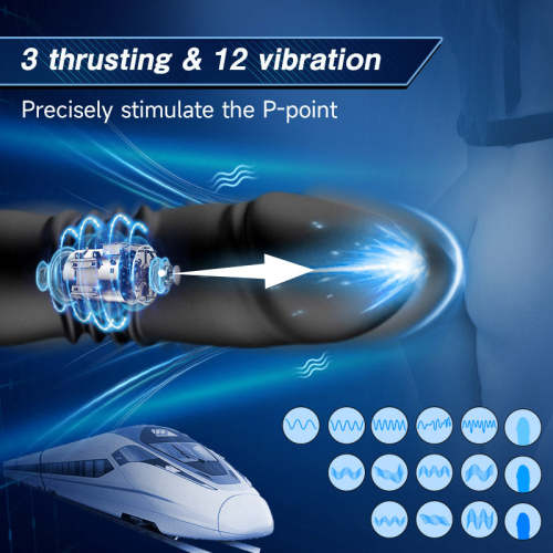 12 Vibrating 3 Thrusting  Dual Cock Rings Prostate Massager