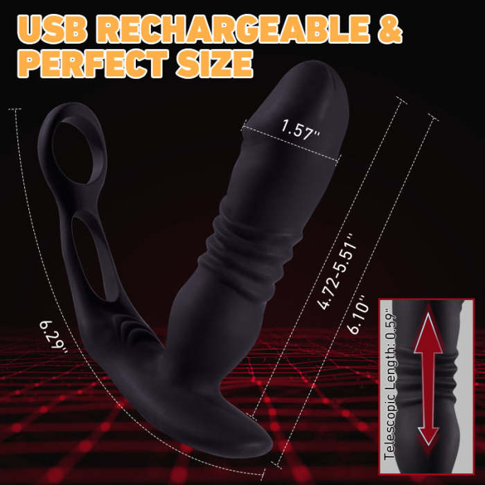 12 Vibrating 3 Thrusting Prostate Massager With Dual Cock Rings